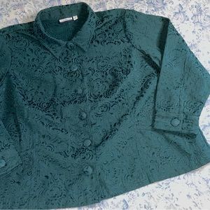 Vintage Embroidered Paisley Emerald Jacket Hand Pockets 3x Croft & Barrow Career